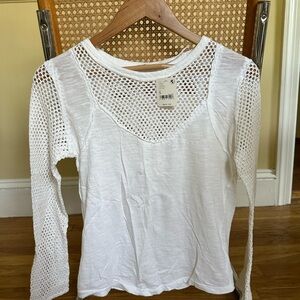 Free People White Crochet Long Sleeve Top
